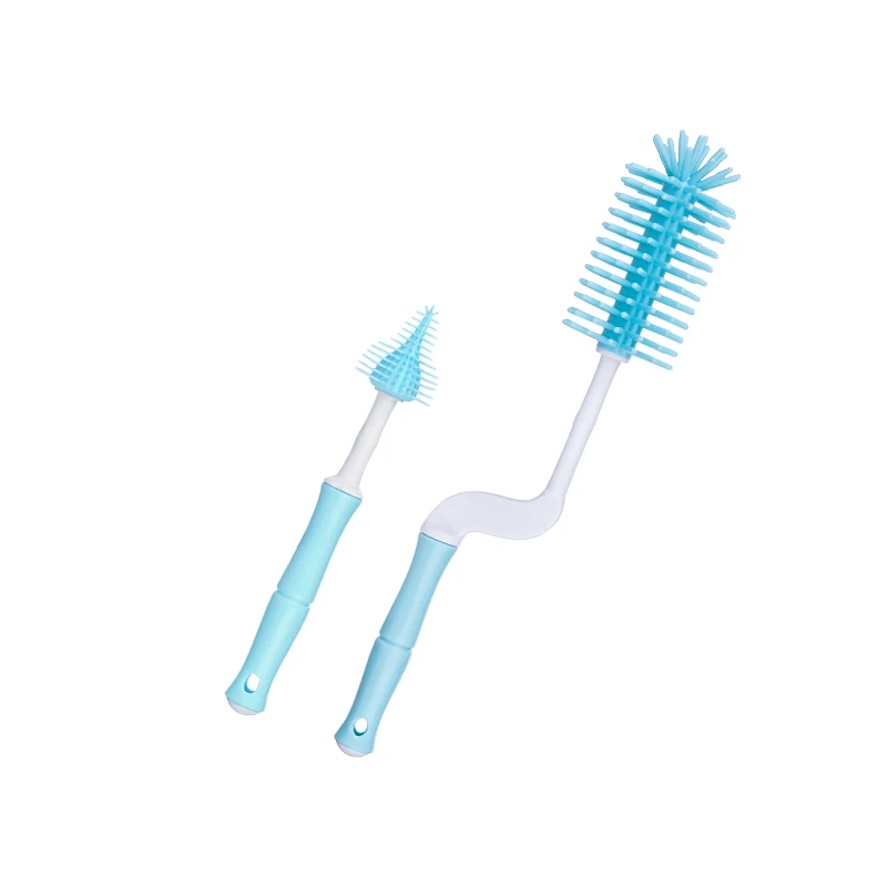 

2021 new style 2 in 1 set 360-degree rotary offer all round suspensible food grade silicone baby bottle nipple cleaning brush, Pink, blue
