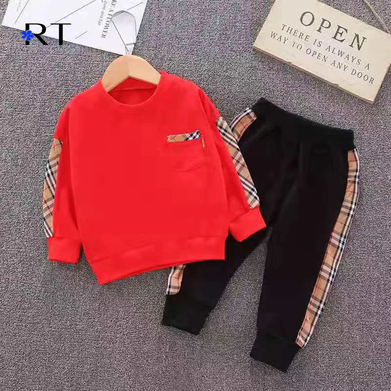 

New arrival casual Boys and girls sweatshirt Clothing Set classical plaid long sleeve top +long pants clothing set for kids, Picture