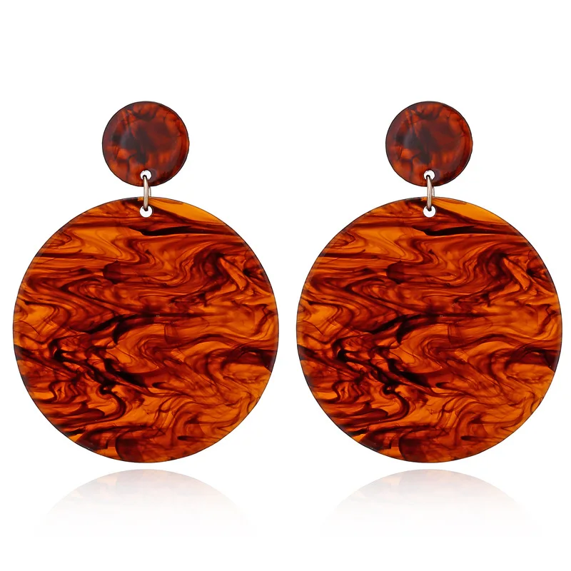 

Amazon Wish Hot Cellulose Resin Acetate Acrylic Amber Colorful Trendy Young Girls Lady Round Circle Pendant Earring For Woman, As photo