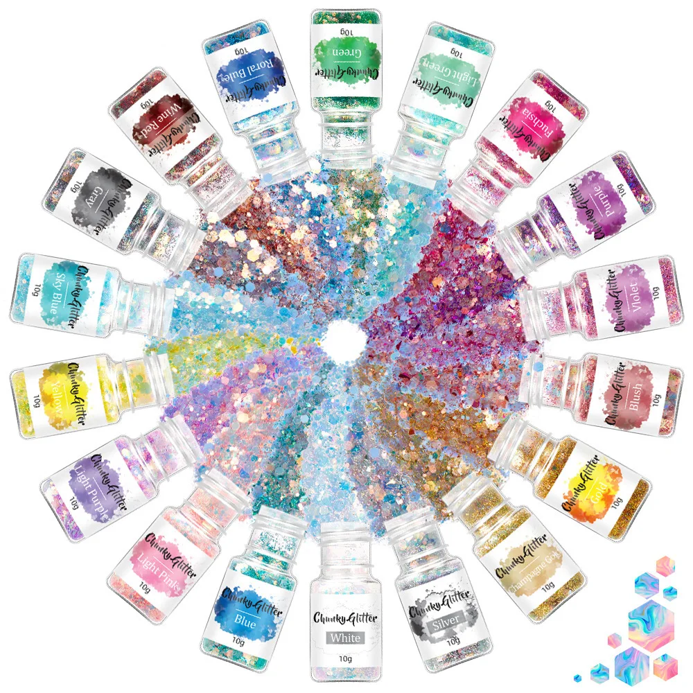 

Holographic Color Nail Art Glitter Powder Chunky Hexagon Aurora Nail Flakes Sequins for a Manicure Nail Art Decorations