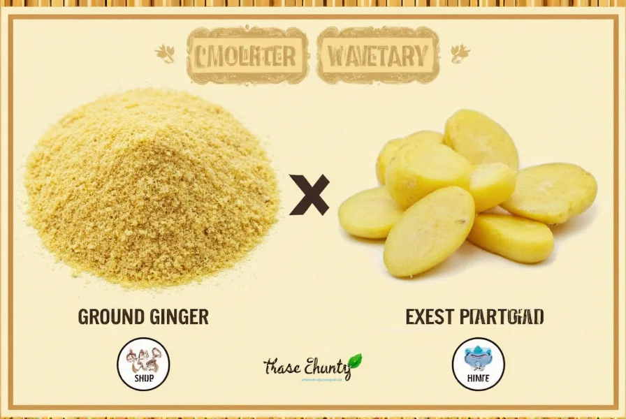 Comparison of ground ginger powder versus fresh ginger root on measuring spoons