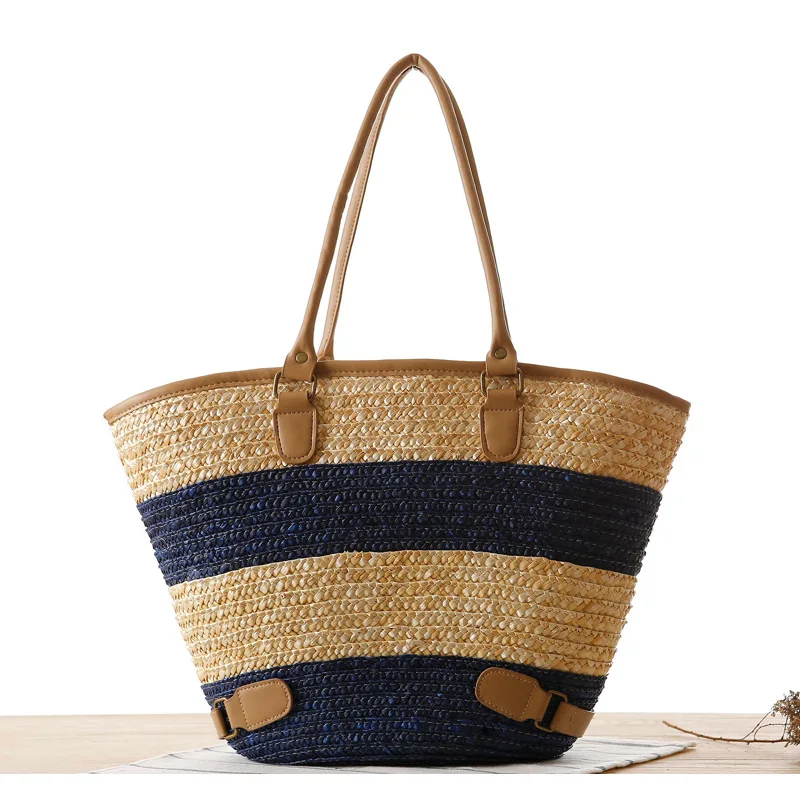 

Newest Summer Lady Navy Style Straw Handbag Beach Shoulder Bag, Red , blue , coffee