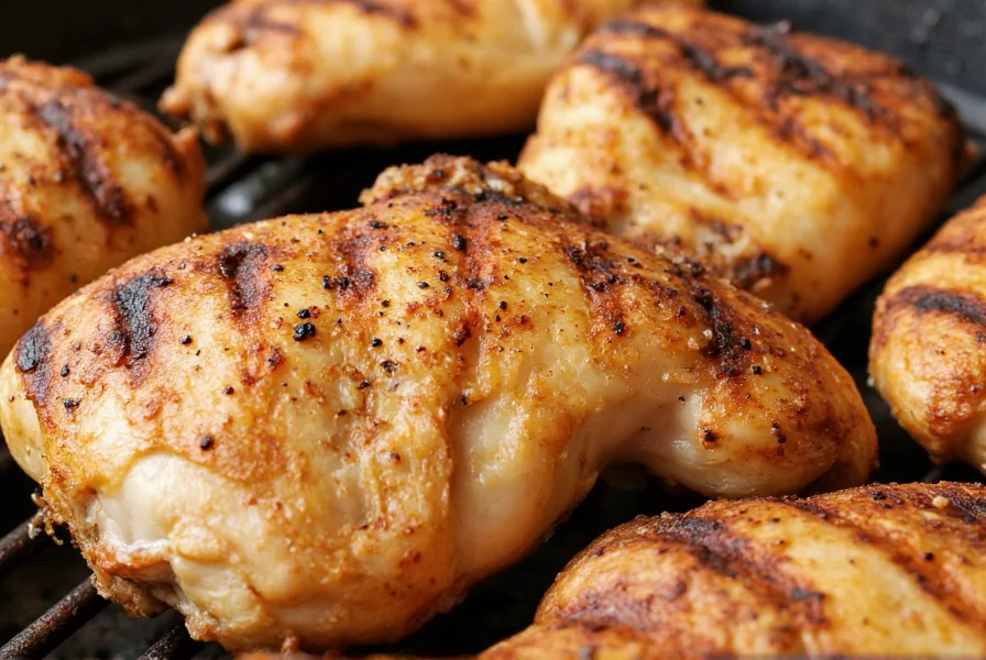 Grilled chicken marinated with jalapeño lemon pepper seasoning showing golden crust and juicy interior