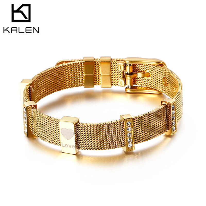 

Wholesale 215mm Stainless Steel Bangle Bracelet Jewelry Adjustable Mesh Charm Bracelet For Slide Charms Letters, Picture