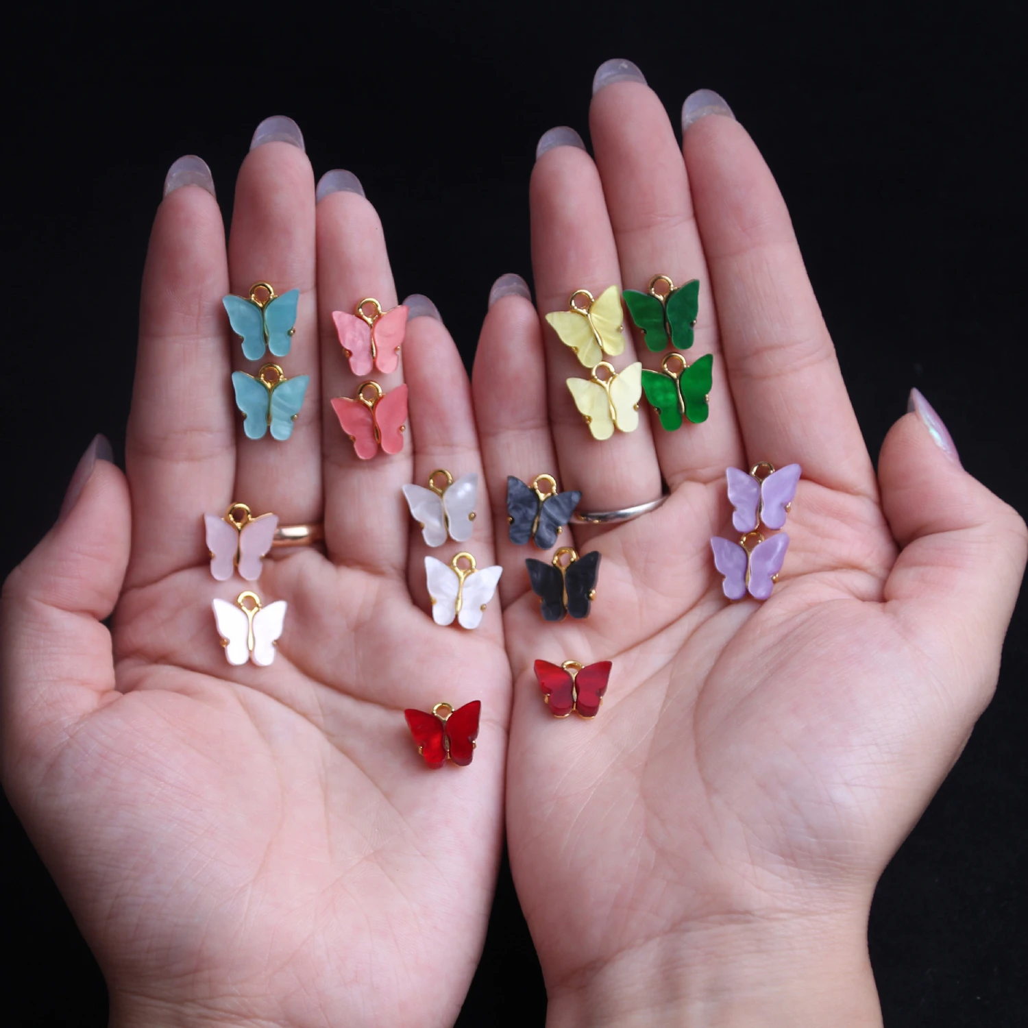

Best Seller Wholesale Gold Plated Acrylic Butterfly Charm Pendant Necklace Earrings Jewelry Making Accessories, Red/green/black/purple/pink/white/light blue/yellow