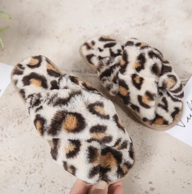 

Leopard House Slides Furry Slippers Fur Platform Sandals Indoor Slipper For Women Pantuflas