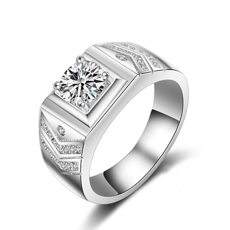 

Diamond Ring Europe America Wholesale Men 925 Silver Platinum Plated Diamond Silver Rings for Men