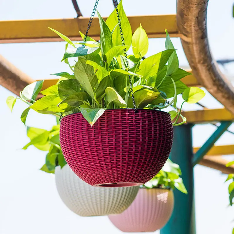 

hot sale colorful garden flower pots resin plastic hanger basket pot hanging plastic flower pot