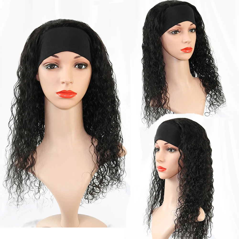 

Brazilian 12a Highlighted Remy Deep Wave Headband Wig Human Hair For Black Women, Natural colors