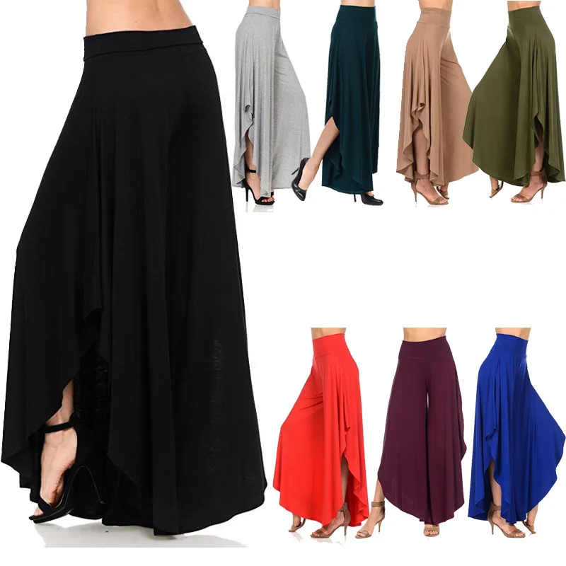 

Casual Cotton Linen women high waist wide leg pants New summer fall office band loose trousers