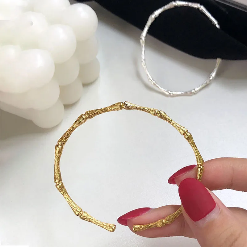 

ENSHIR Vintage Geometric Bangles Gold Thin Bamboo Open Cuff Bangle Minimalist 2021 Jewelry, As picture