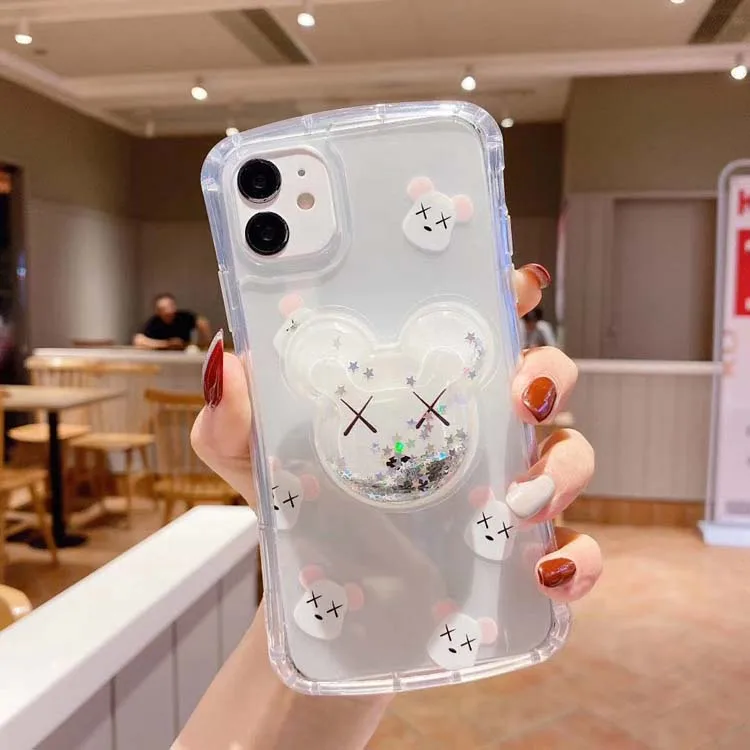 

Newest Clear Quicksand Airbag Holder Cartoon Colorful Glue Printing Hard Acrylic Phone Cover Case For Samsung Galaxy A01 A21