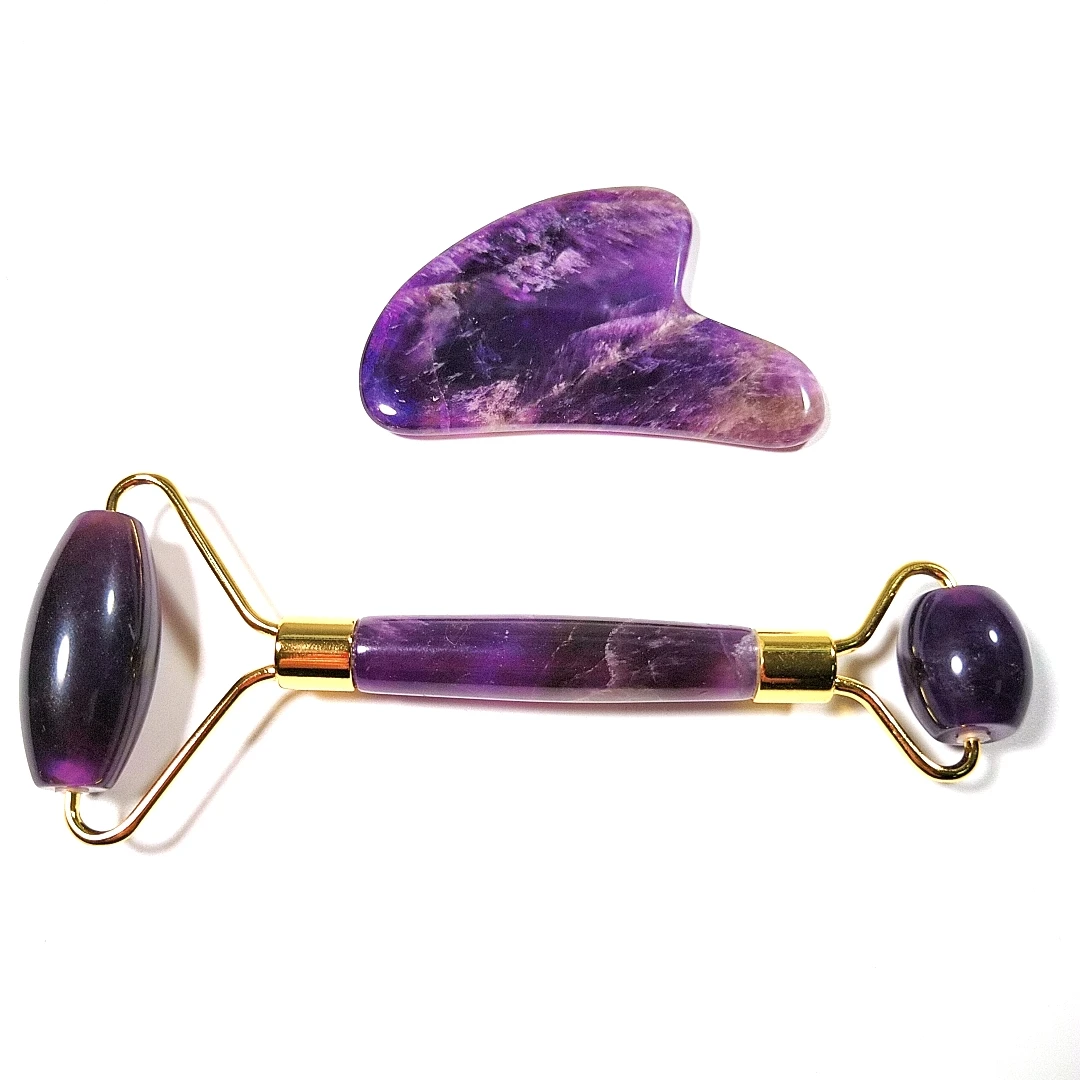 

Healthy Facial Beauty Body Head Neck Foot natural Amethyst jade roller for face massager tool