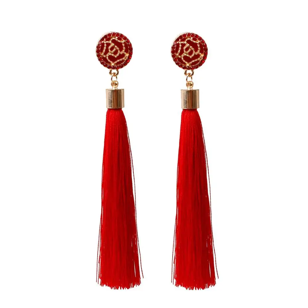 

Fashion Colorful rose flower Silk Tassel Earrings For Women Wholesale N99046, As pic