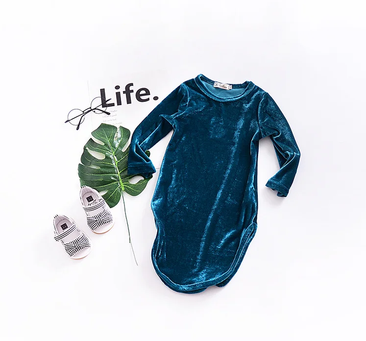 

Hot Sale Girls velvet Long-sleeved Dress Children's Multicolor Straight Cheongsam Dresses kids Long Dress