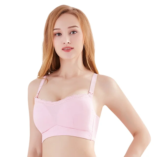 

high quality seamless maternity nursing breastfeeding cotton lace edge wireless nursing bra