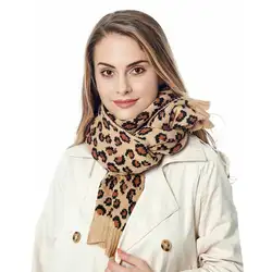 Fashion Leopard Print Knitted Scarves Winter Outdo
