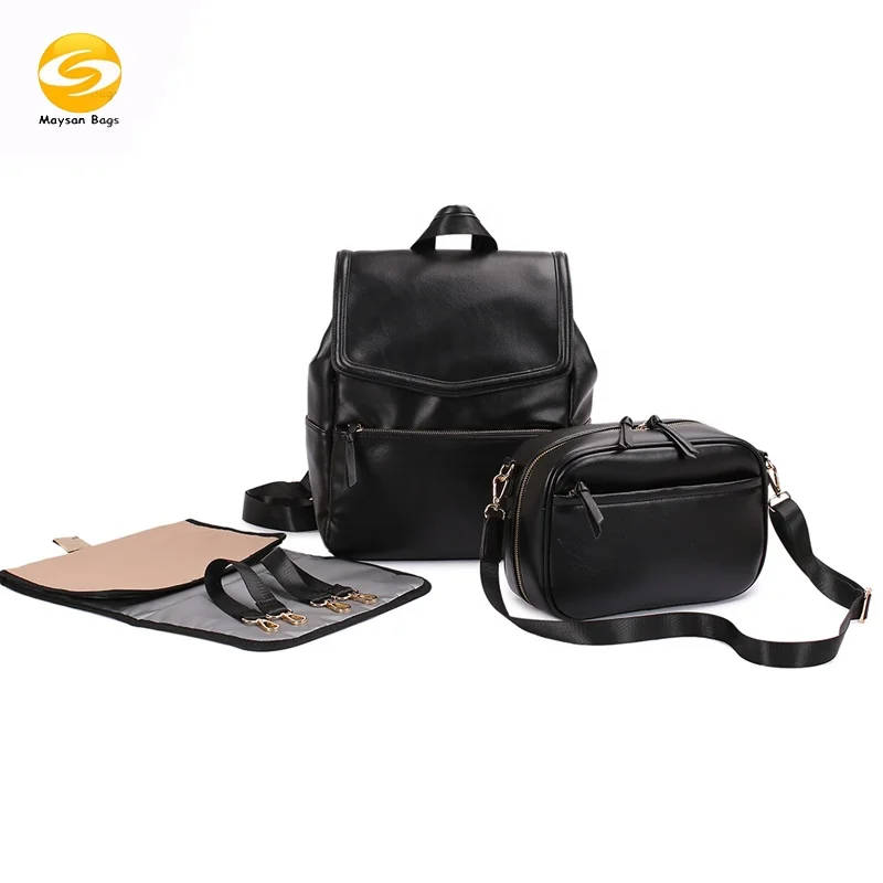 

Medium size vegan leather diaper bag backpack fashion design three colors diaper bags for mom and dad scratch-proof baby bags