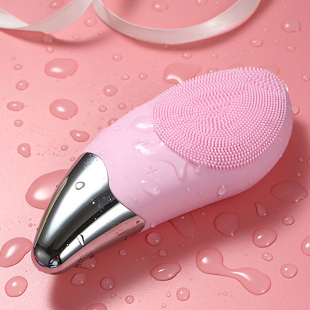 

Waterproof Silicone Sonic Face Cleanser Deep Pore Brush Device Skin Care Cleanser Tool Electric Facial Cleansing Brush Massager, Pink/green/blue/rose red