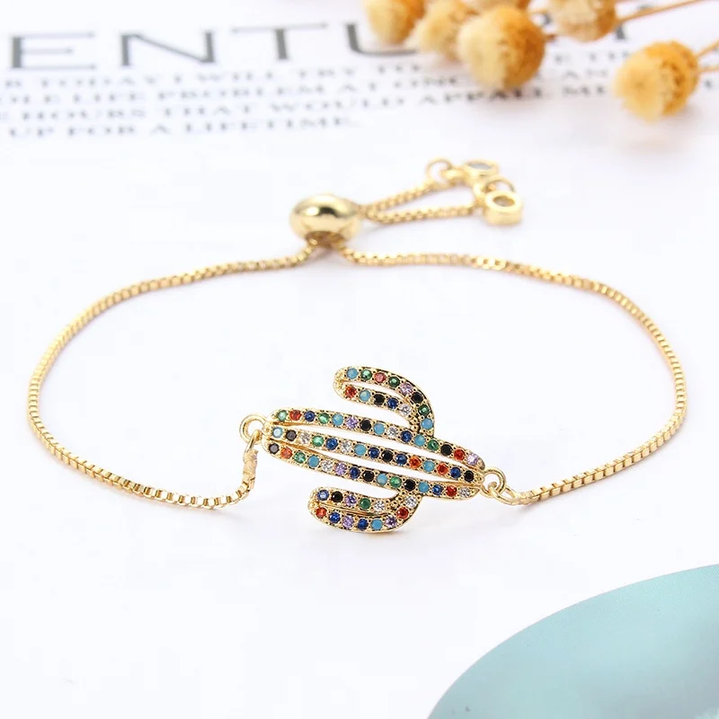 

Fashion Crystal Cactus Rhinestone Charm Bracelets For Women Adjustable Bracelet Fashion pulseira Jewelry Gifts 2019 Wholesale, Picture