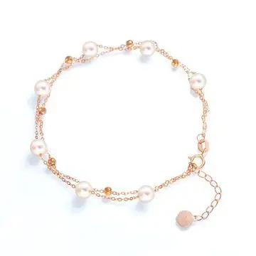 

NINE'S Women Double Layer Pearl Bracelet Natural Freshwater Pearl AU750 Gold Bracelet Genuine 18k Pure Gold Link Pearl Bracelet