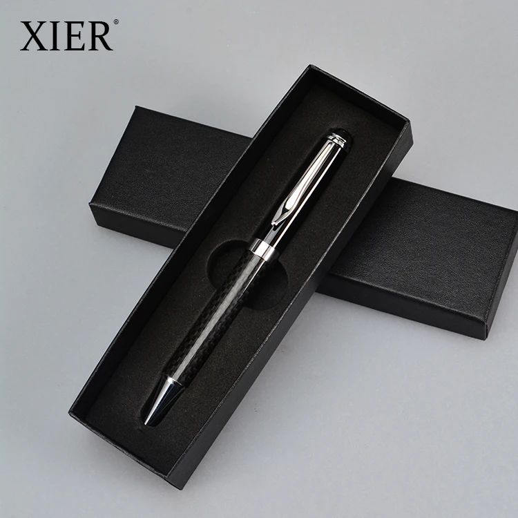 
High Quality Professional Business gift office black metal ballpoint carbon fiber pen customized logo 