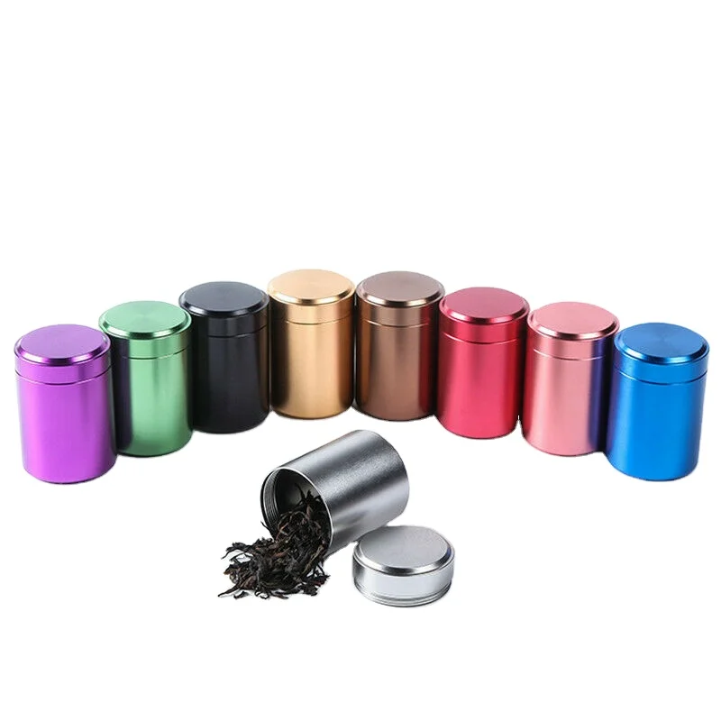 

Airtight Smell Proof Container Aluminum Colorful Herb Stash Tea Jar Sealed Can Pretty Hot Ceramic Smoking Pipe Herb Grinder