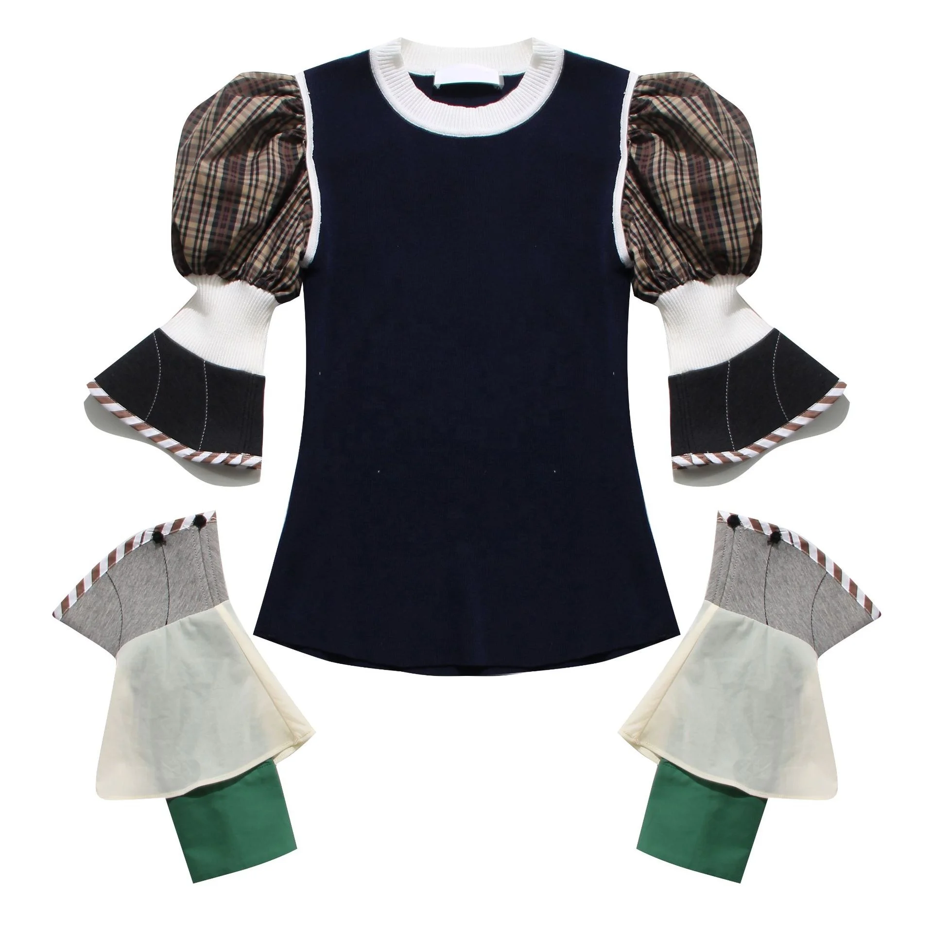 

New Design Winter Multi-level Personality Detachable Puff Sleeve Women's Knit Sweater, Black