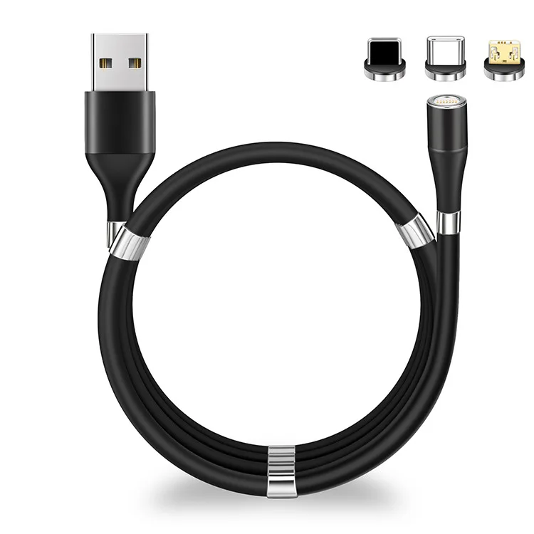 

True silicone fast charging 3A QC3.0 Self Winding Organizing Easy Coil 3 in 1 Magnetic charging supercalla cable, Black/white