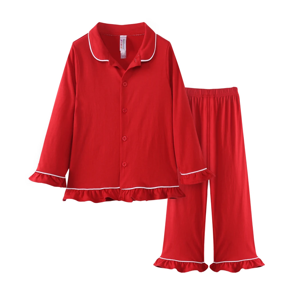 Christmas Kids Pjs Long Sleeve Buttondown Sleepwear Loungewear Set