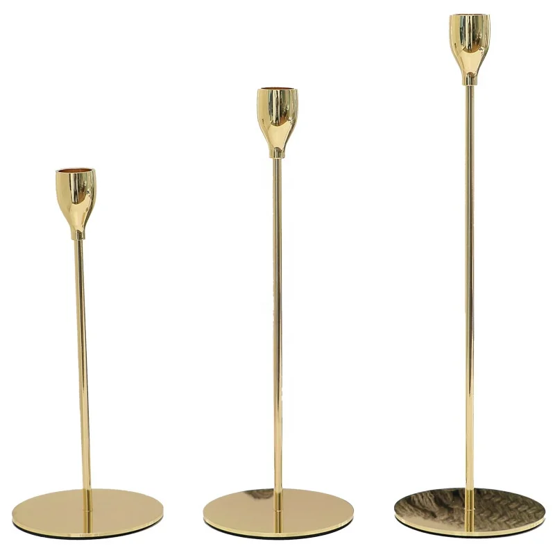 

3Pack Nordic Style Wrought Iron Dinner Taper Candle Holder Home Party Wedding Golden Candle Stand Decoration, Gold silver