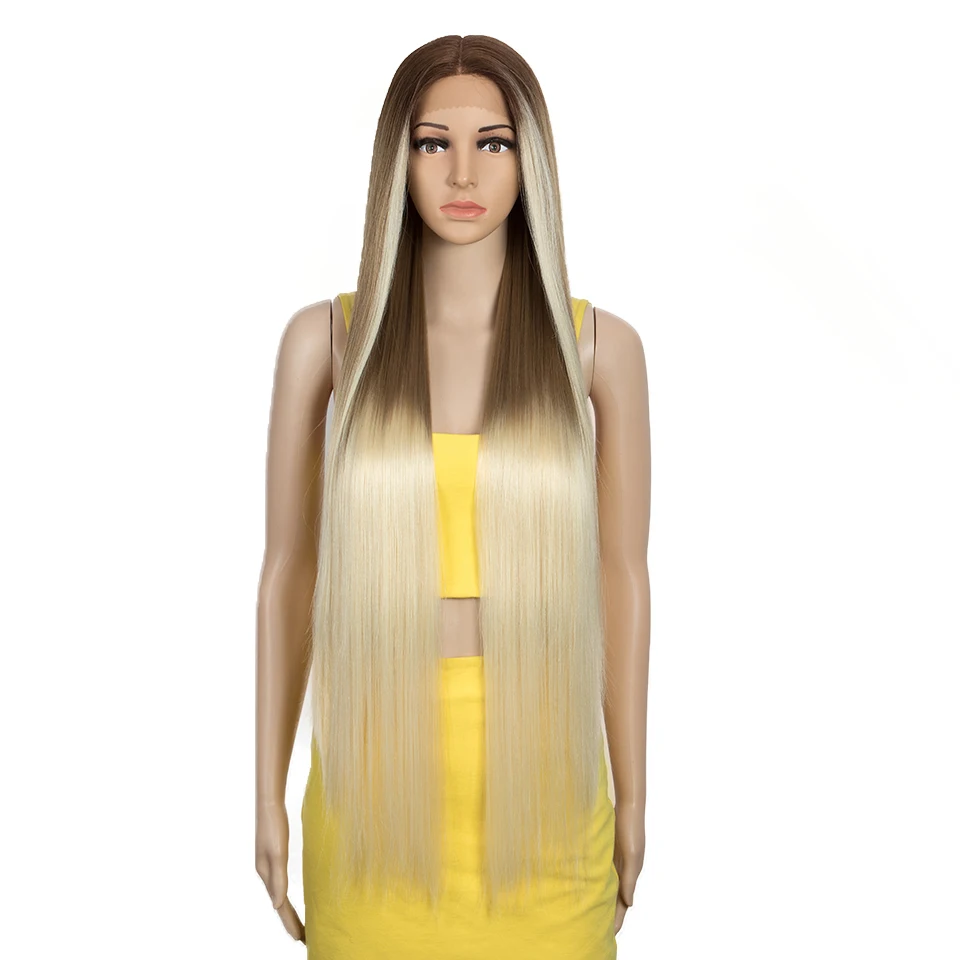 

Natural Hair Wigs For Black Women Straight Synthetic Lace Front Hair 38 Inch Ombre Lace Front Wig Cosplay Blonde Lace Front Wig, Picture