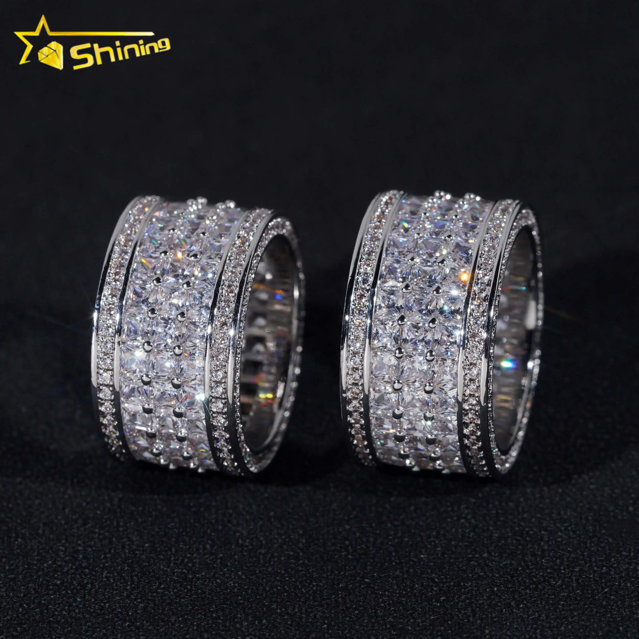 48H Shipping Men Women Hip Hop Rings Fashion Full of Iced Out CZ Diamond Eternity Ring Brass Wedding Engagement Ring
