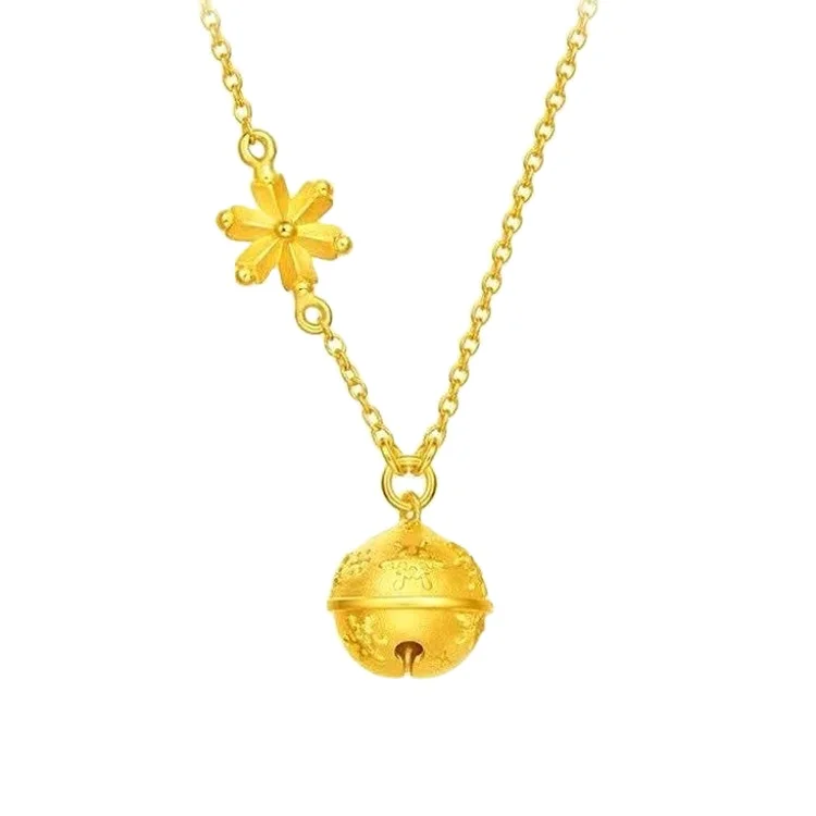 

Brass Gold-Plated Bells And Snowflakes One Chain Exquisite Craftsmanship Imitation-Gold Snowflakes Bell Necklace Ladies Jewelry