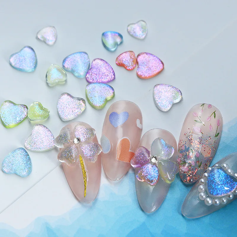 

50pcs Bag Valentines Day Nail Art Decoration Crystal Glitter Shiny Aurora Heart Nail Charms