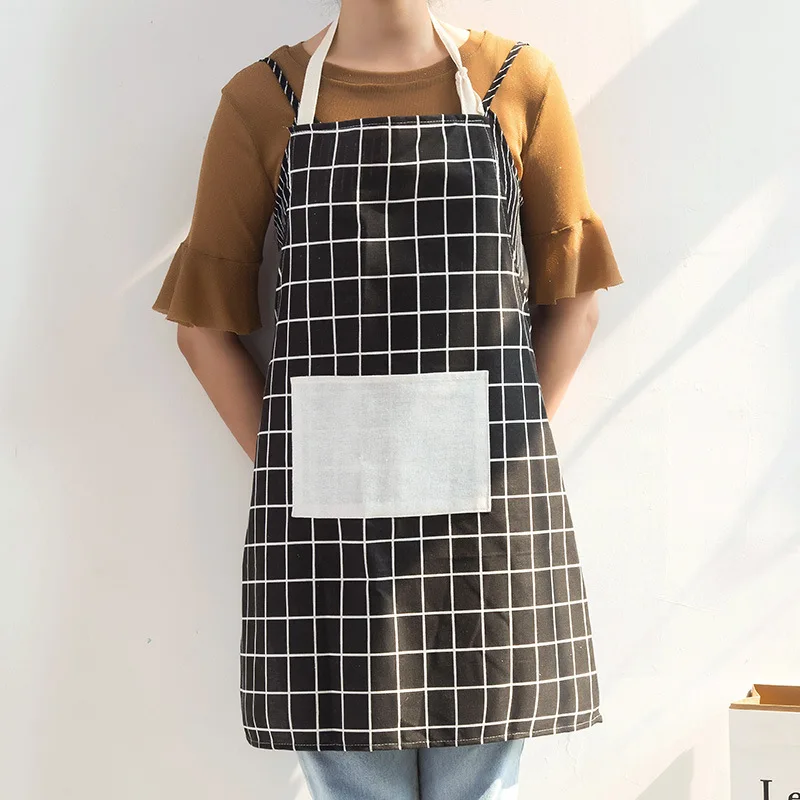 

Fashion fabric apron kitchen sleeveless pocket apron adult waterproof oil stain proof Plaid apron, As show