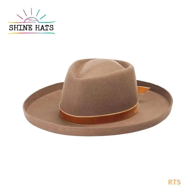 

Shinehats Oem luxury chapeau 2021 wholesale vintage custom wool felt top Women's wide brim felt hat fedora sombreros de lana