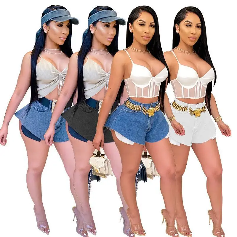 

2021 Summer Mid Waist Wide Leg Jeans Shorts Sexy Super Short Water Wash Denim Shorts for Women, Light blue, deep blue, black, white