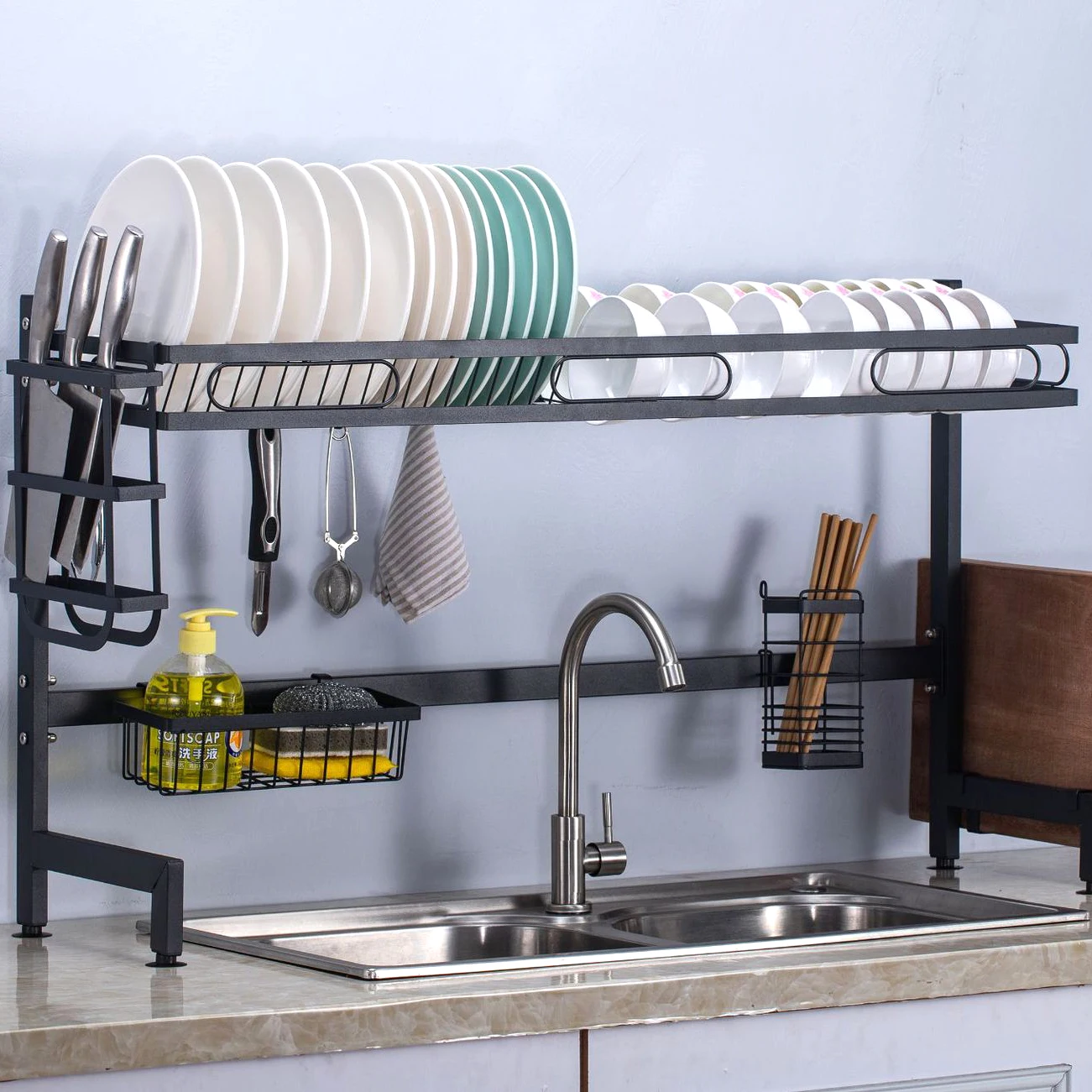 

kichen sink rack plate kitchen accessories supplier drying rack on sink, Black/white