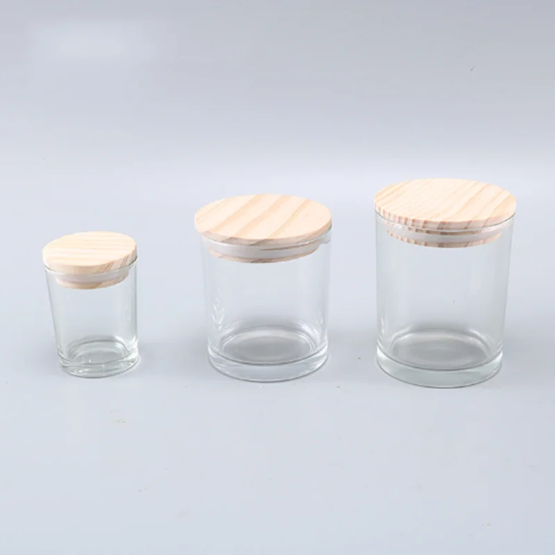 Wholesale Unique Empty Frosted Black Glass Candle Jars With Wooden Lids