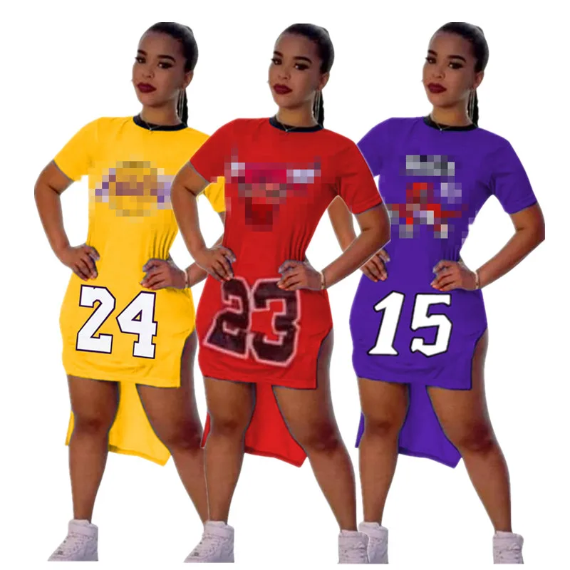 

New Design Fashion Asymmetrical Dress Sports Style Sexy Mini Bodycon Girls' Dresses Basketball Jersey Dress For Women, 9 colors