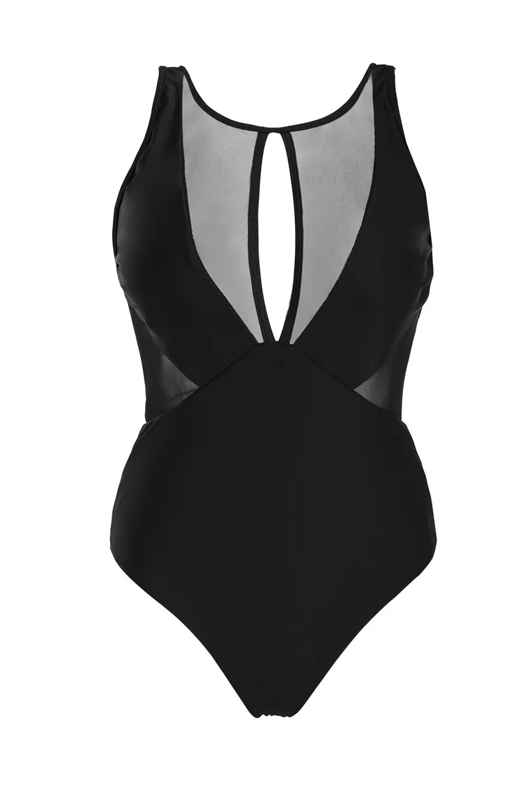 Fya423 Retro Mesh Backless One Piece Monokini Women Plus Size Swimsuit