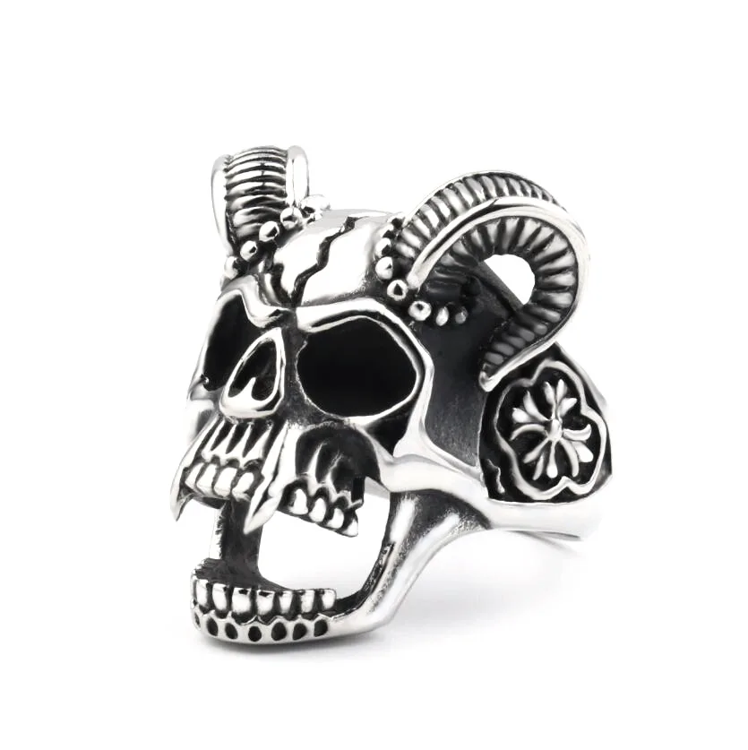 

2022 Vintage Hot Statement Stainless Steel Skull Pirate Horned Head Ring Mens Sheepshead hip hop rock punk Ring