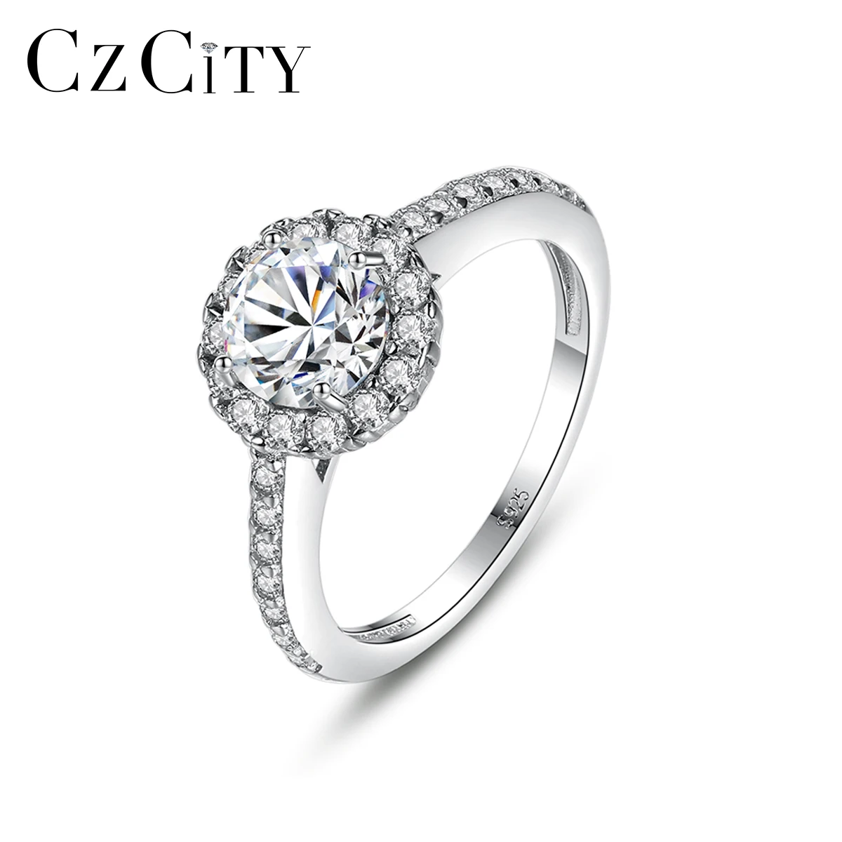 CZCITY Cluster 925 Zircon 2023 Woman Jewelry Fashion Korean Engagement Diamond Halo Ring