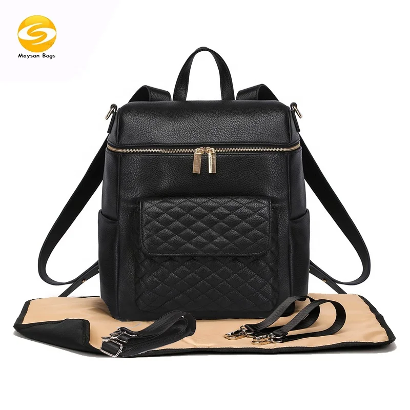 

2021 new design diaper backpack vegan leather diaper bags w/changing pad luxury baby bag for mom and dad,waterproof changing bag