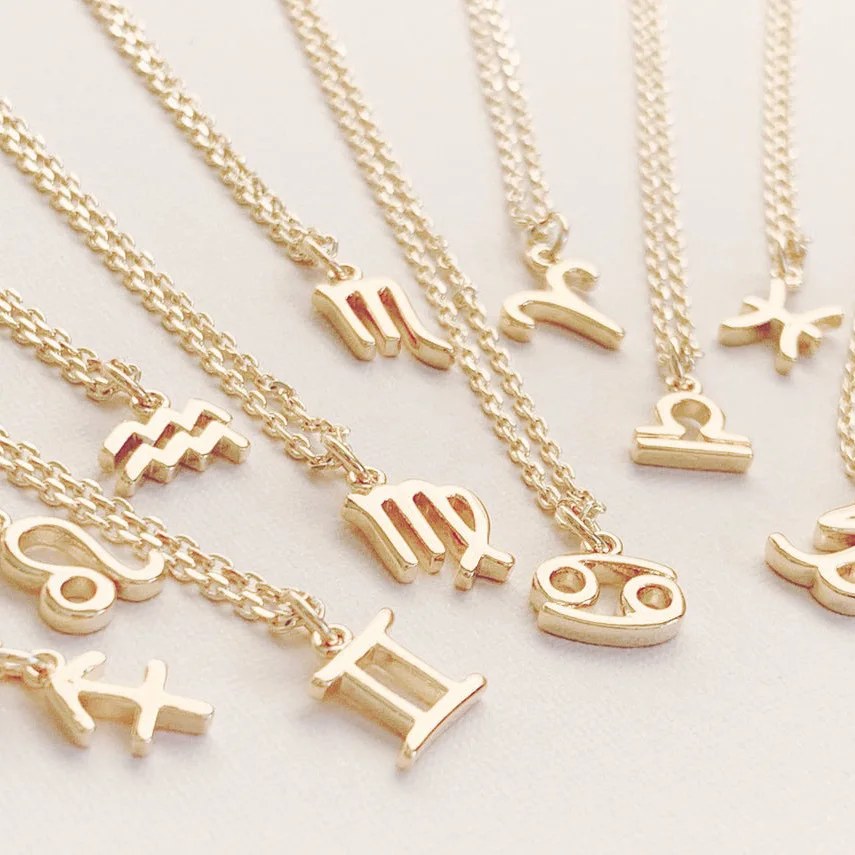 2022 Wholesale Dainty Zodiac Gold Plated Chains Crystal Sign Charms Necklace Jewelry For Women