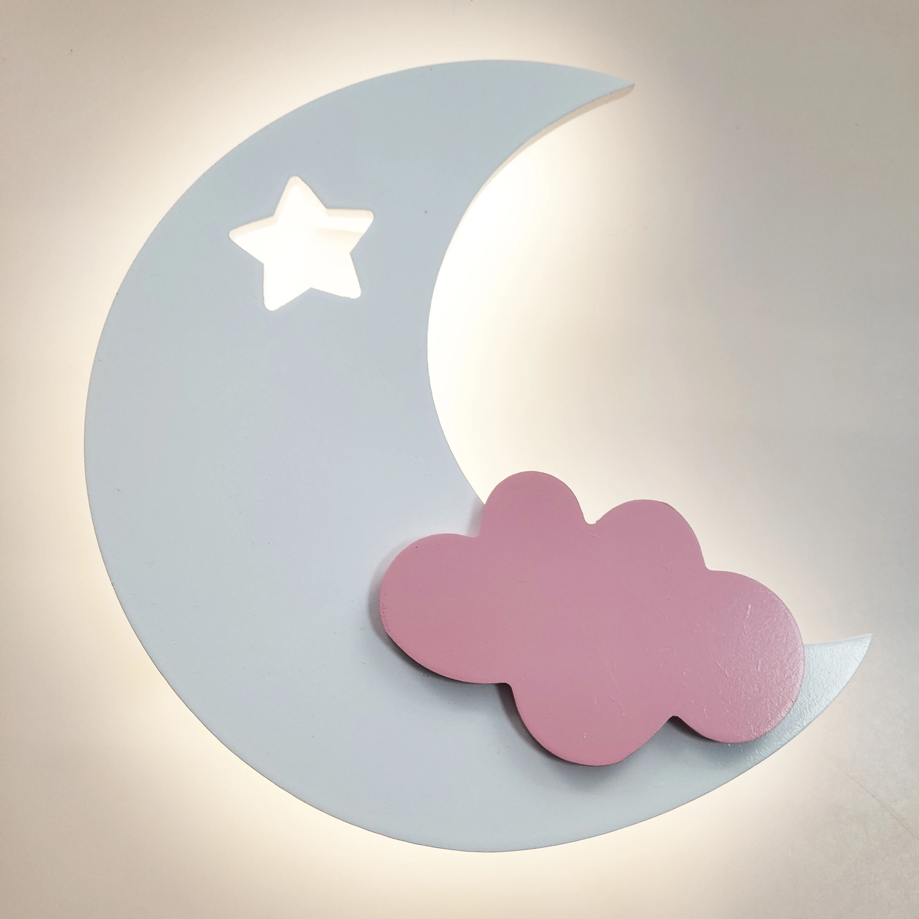 Bolylight Wooden Small Moon And Pink Clouds Wall Light Home Decoration Light For Bedroom/Children's Room