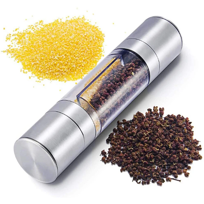

Amazon Hot Selling Household 2 In 1 Double Head Manual Salt And Pepper Grinder Spice Mill Set With Adjustable Coarseness, Customer required