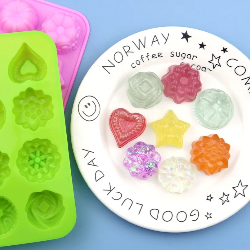 

Wholesale silicone cake mold 12 holes different flower shaped silicone moon cake mold DIY handmade soap mold, Green, pink