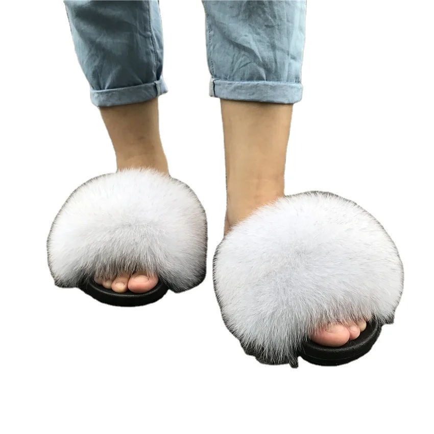 

Factory Offering slides sandals soft fox fur slippers, Customized color